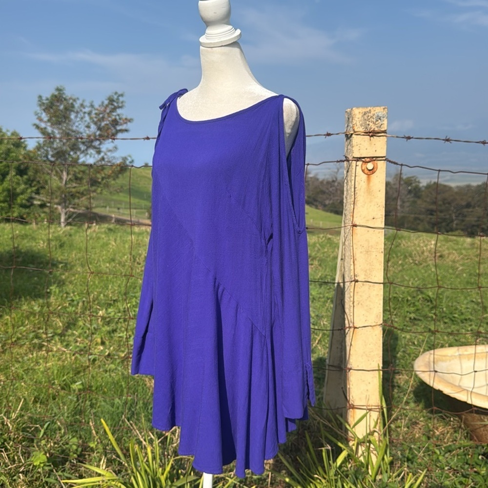 Free People Clear Skies Tunic Dress Violet Cold Shoulder asymmetrical hem Small - Picture 5 of 8